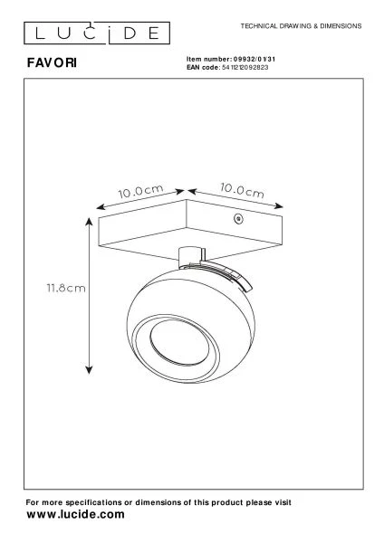 Lucide FAVORI - Plafondspot - 1xGU10 - Wit - technisch